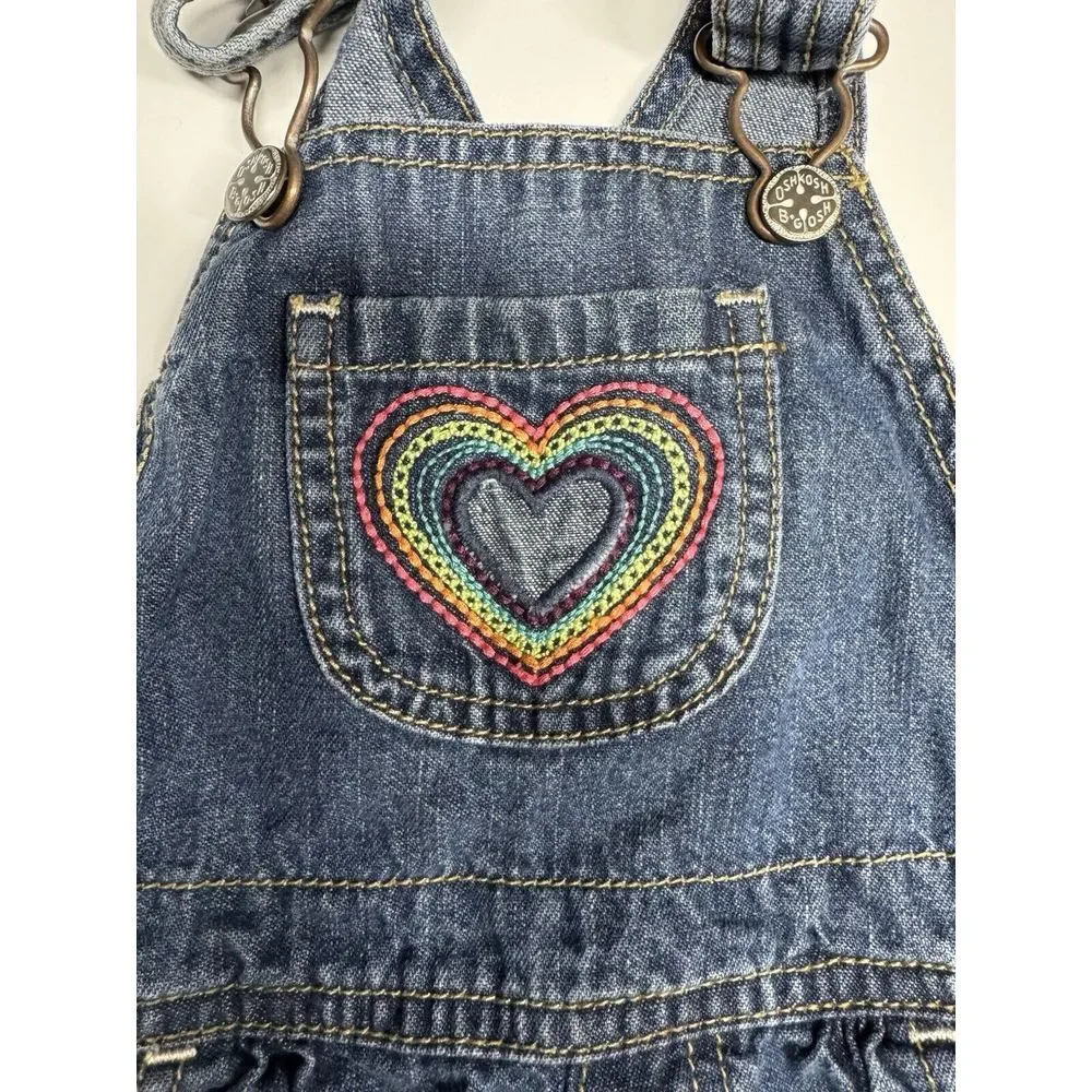 Oshkosh Bgosh Girls‎ Denim Overalls 18 Months Vestbak Embroidered Rainbow Heart